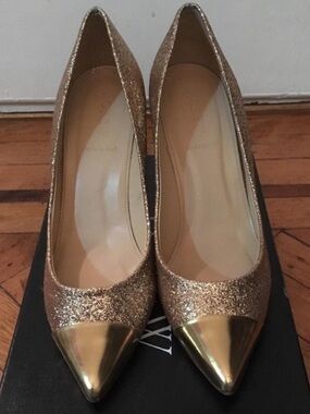 J. Crew Everly Cap Toe Gold Glitter Pump 8.5